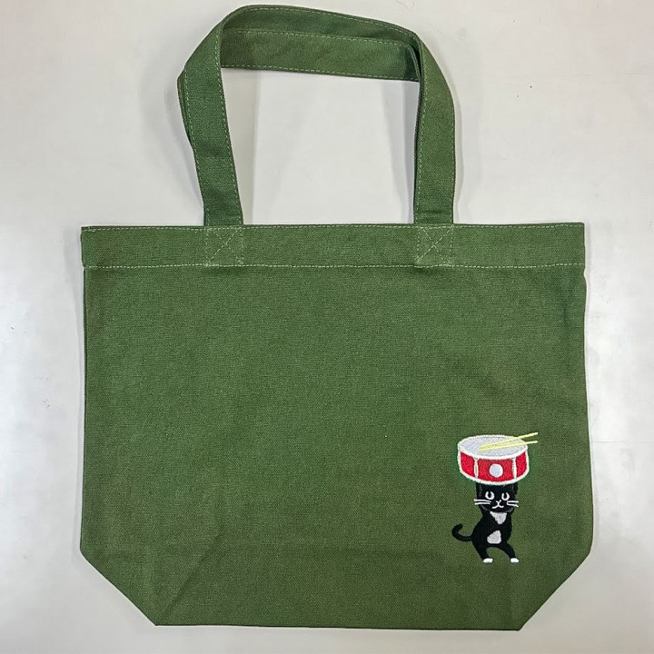 ネコ刺繍バッグ全体【緑】