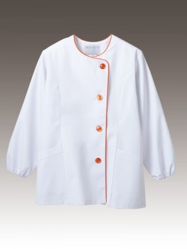 CK-1041 調理衣(長袖ゴム入) 拡大画像 白/オレンジ