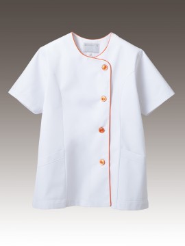 CK-1042 調理衣(半袖) 拡大画像 白/オレンジ