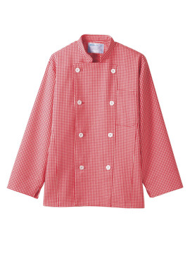 CK-6491 コックコート(長袖) 拡大画像 赤チェック