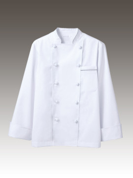 CK-6971 コックコート 男女兼用 長袖 ホワイト 拡大画像 白/グレー
