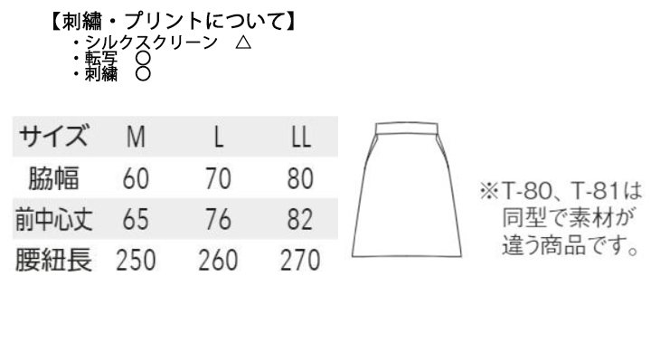 ARB-T81 前掛(男女兼用) サイズ表