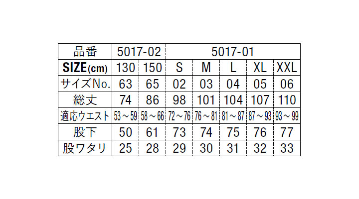 CB-5017 10.0オンス スウェット パンツ（裏パイル）サイズ表