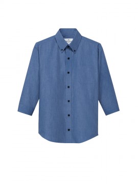 ARB-EP7916 ボタンダウンシャツ(男女兼用・七分袖) 　トップス　ユニセックス　ブルー　青