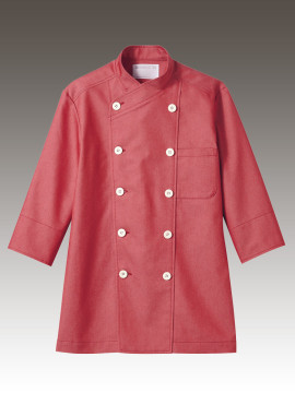 CK-61101 コックコート(男女兼用・七分袖) 拡大画像 レッド