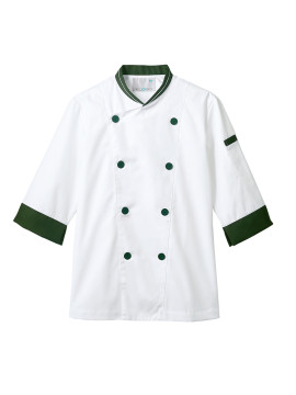 CK-6430 コックコート(7分袖・袖口ネット) 拡大画像 白/ボトルグリーン