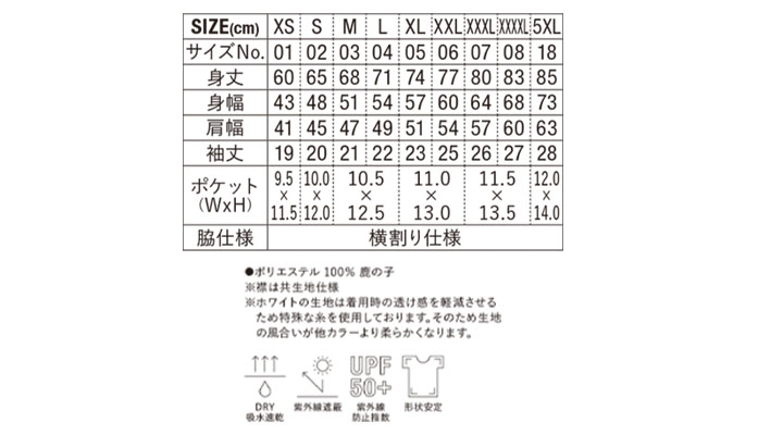 4.7オンス スペシャル ドライ カノコ ポロシャツ（ボタンダウン）（ポケット付）サイズ表
