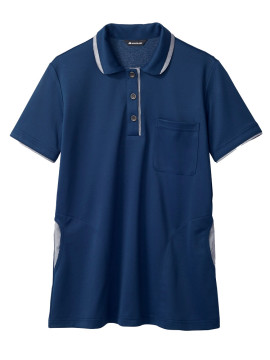 320007 ニットシャツ（レディス・半袖） 拡大画像 ネイビー/ブルー