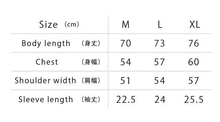 MS1175 楊柳Tシャツ サイズ一覧